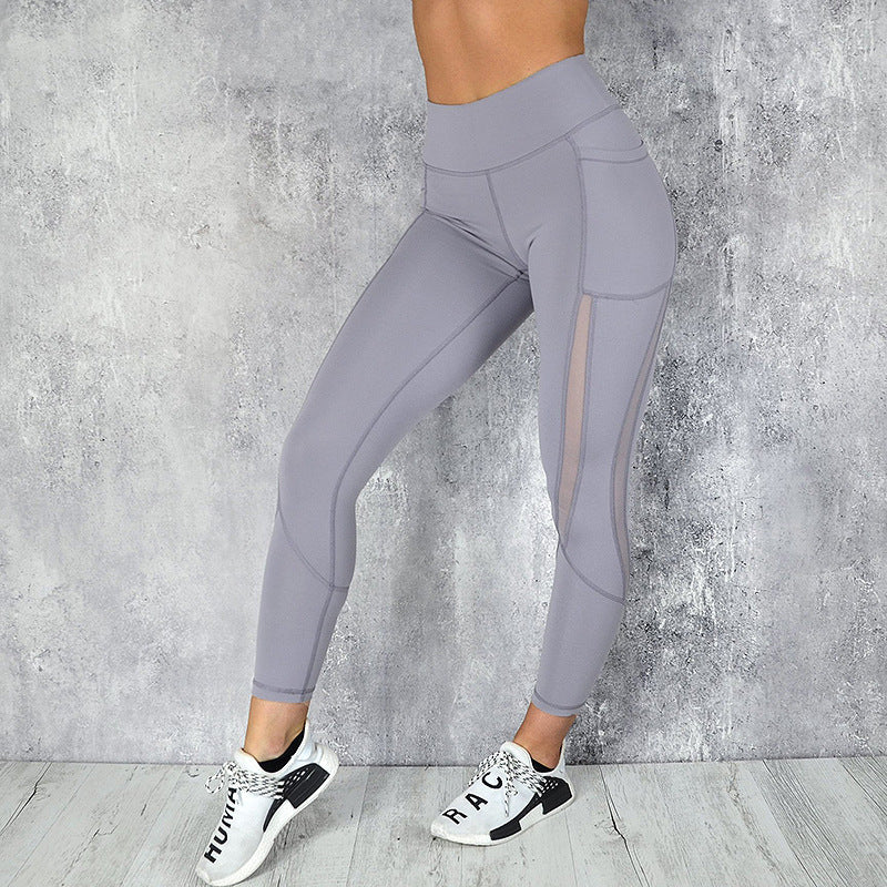 Mesh stitching nine-point sports yoga pants