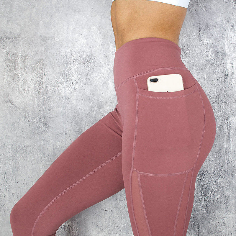 Mesh stitching nine-point sports yoga pants