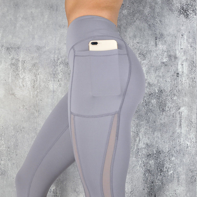 Mesh stitching nine-point sports yoga pants