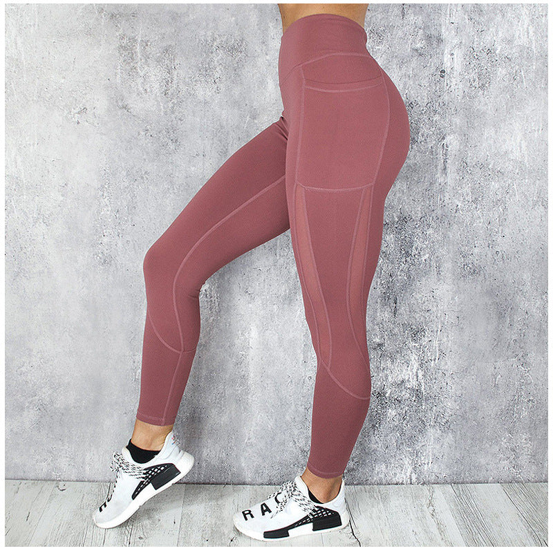 Mesh stitching nine-point sports yoga pants