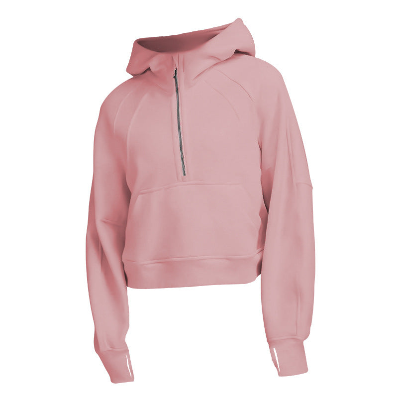 New Women's Sports Fitness Half Zip Hoodie Fleece